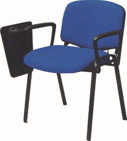 福金扁管四脚带写字板蓝色毛麻会议办公接待培训洽谈椅盟敖斐司盟