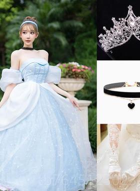 高档六一白雪主公裙灰姑娘cos冰雪奇爱艾莎安娜尔缘演贝出礼服装