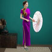 走秀旗袍裙加演 金丝绒高档绣表日常年轻长款 高档2刺024秋季 新演款