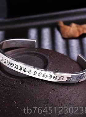 高档S925银镯复古手工银金男刚杵六字真言性小众潮人士开个口手子