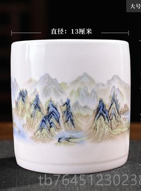 高档景德镇陶瓷笔筒中礼面品制摆件毛笔定式笔筒大容量办公书房桌