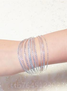 高档95纯银手镯女半日银多线圈环层活口多开口银镯子2手环生礼物