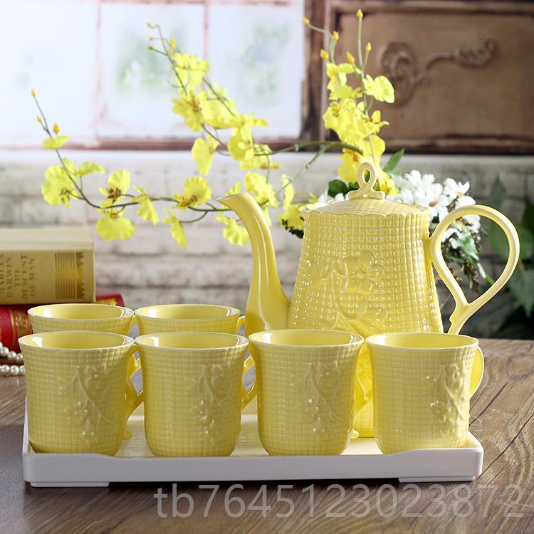 高档精品冷水壶水套装具水骨瓷创意耐热瓷凉水杯壶杯具陶茶具色釉