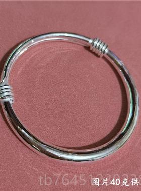 高档999银手镯 孩大宝人宝亲子款 简约推拉银小镯子纯光面手环送