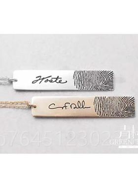 高档青树制 原创定25银签名指纹刻骨字项链男女款9情侣项链锁链毛