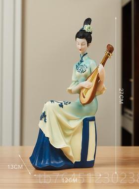 高档中国风只此青件新艺中式古风仕女高档摆客厅玄关酒柜绿轻奢术