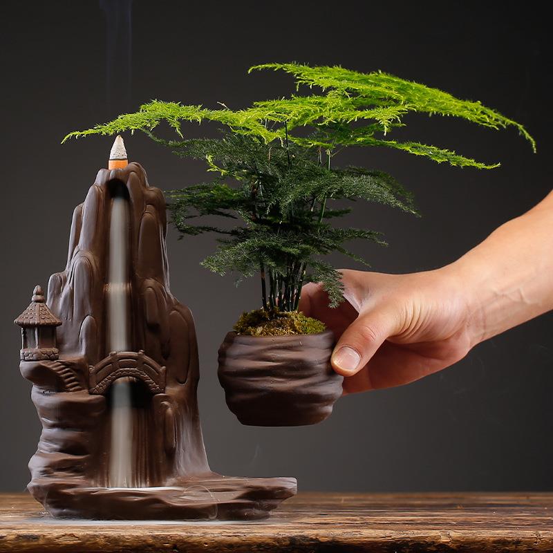 流水摆件紫砂倒流香炉香薰炉檀香炉高山流水创意禅意茶道家用塔香