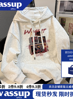 WASSUP新款美式街头复古连帽套头印花卫衣男秋冬宽松休闲情侣上衣