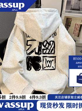 WASSUP秋冬季2026街头美式涂鸦字母印花情侣男女休闲宽松开衫上衣