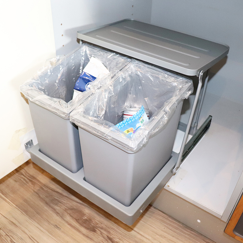 橱柜厨柜水槽柜开门连门垃圾桶嵌入式柜内隐藏厨房垃圾筒分类带盖