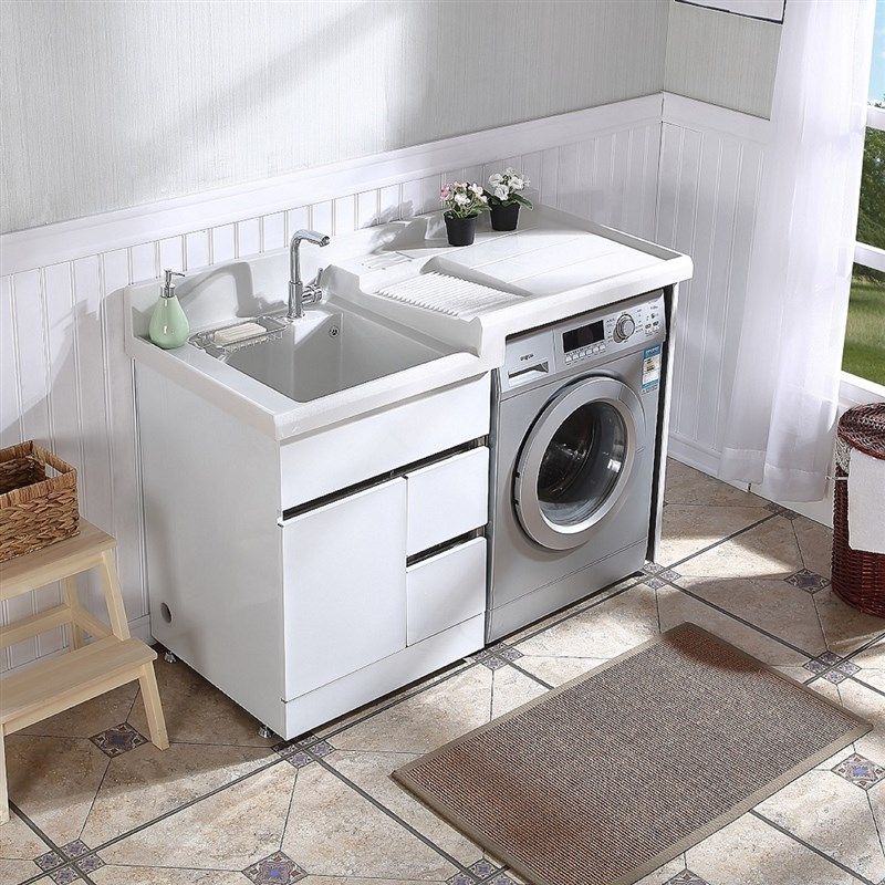 不锈钢洗衣机柜阳台组合带搓板定制切角一体洗衣盆滚筒伴侣浴室柜,家装主材,浴室柜组合,淘宝优惠券,粉丝福利购,淘宝优惠卷