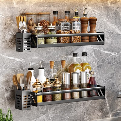 厨房调料置物架不锈钢调料架壁挂式免打孔调味品油盐酱醋收纳挂架