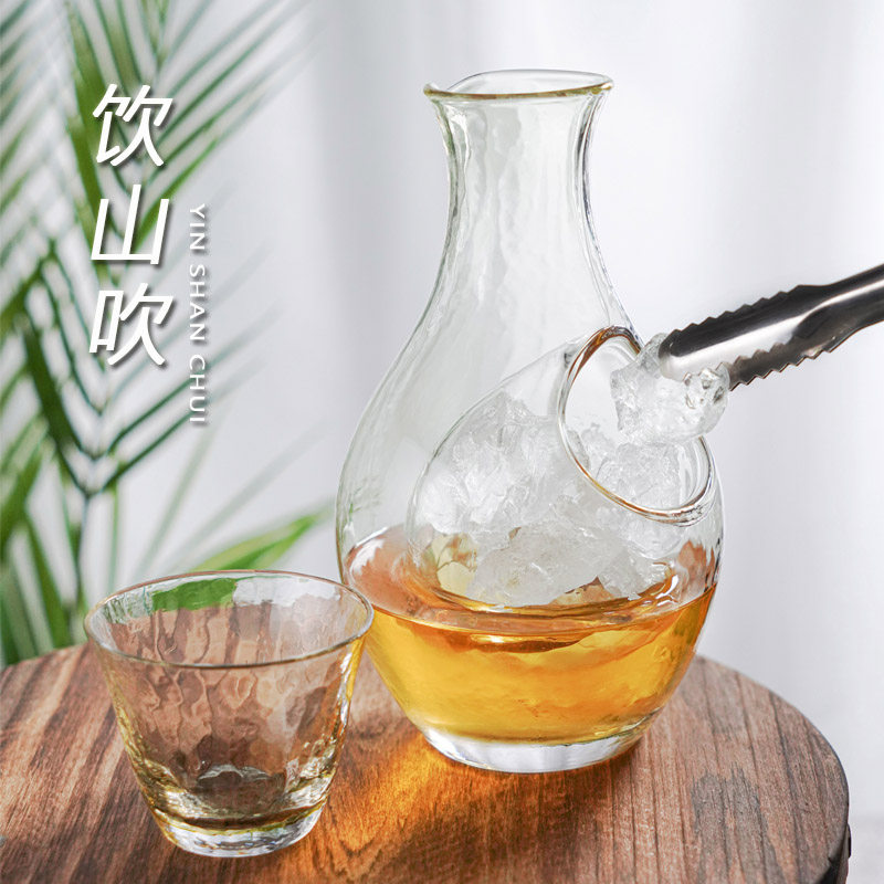 日式锤纹清酒壶酒具套装 梅子酒杯纳豆夫妇家用玻璃冷酒冰镇酒具