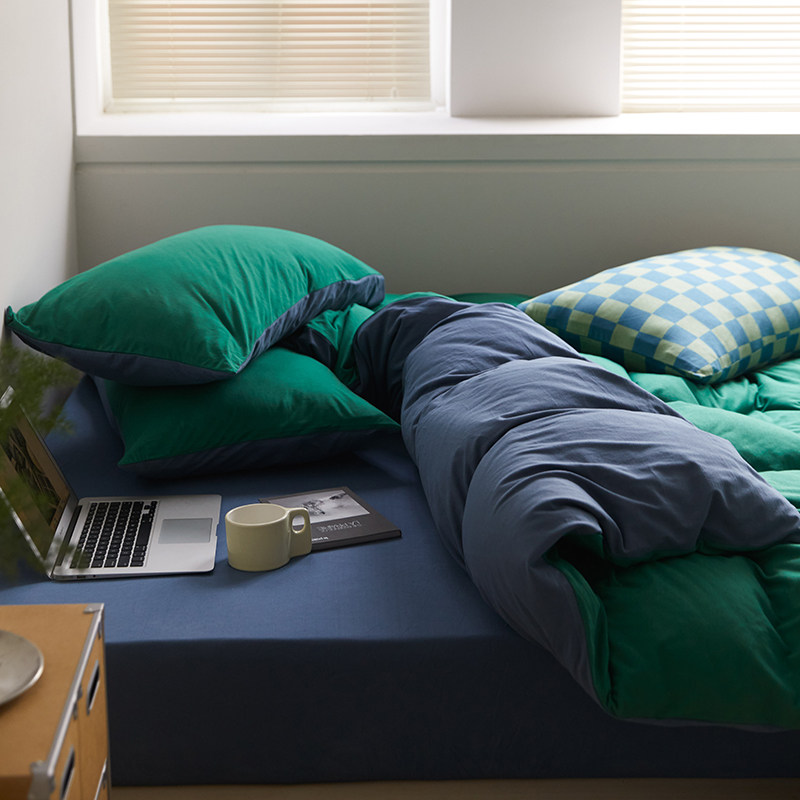 2023 A类婴儿双拼纯色纯棉天竺棉四件套高级感被套床单床笠针织棉