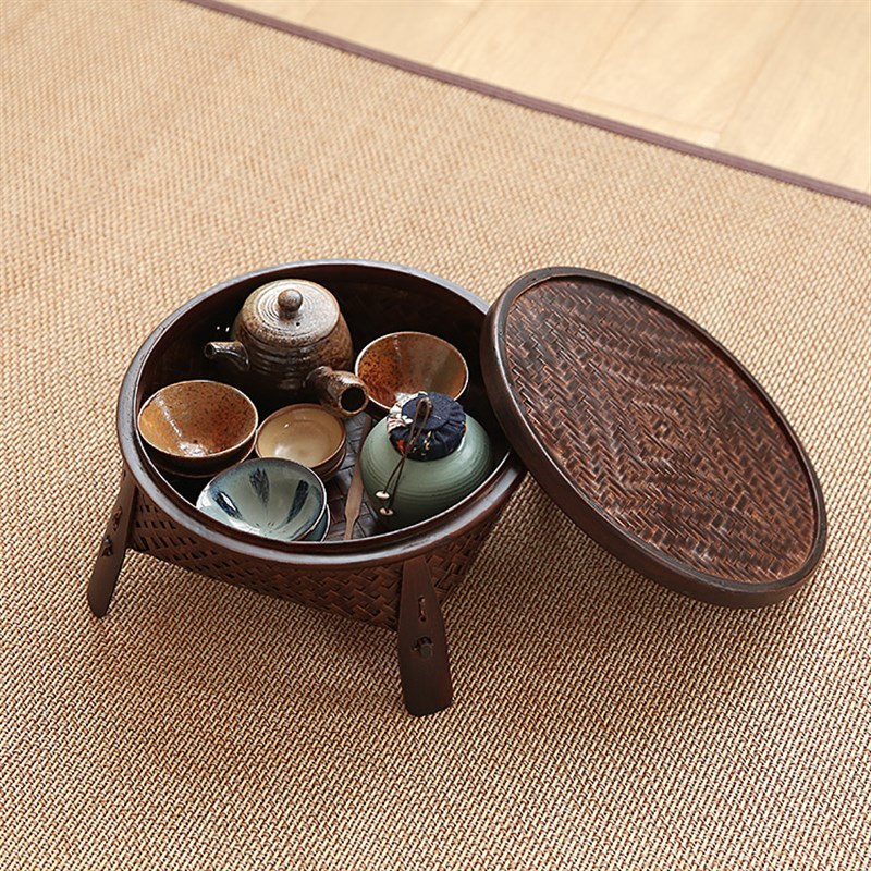 日式竹编茶具收纳盒漆器工艺品茶盘干泡茶台茶器具整理篮茶道零配