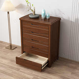 精选全实木五斗橱黑胡桃色六斗柜现代中式客厅卧室收纳柜收纳整装