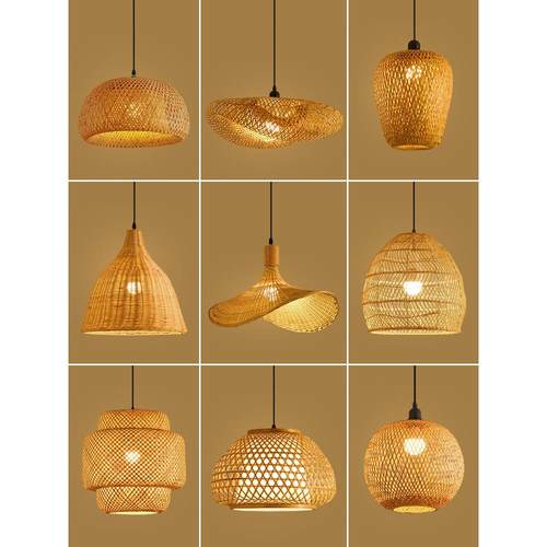 竹编吊灯竹艺禅意茶室中式餐厅民宿日式藤编灯笼复古创意艺术灯罩