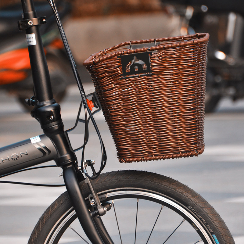 精选dahon大行自行车复古手工编织车筐可拆卸车篓单车菜篮子配件