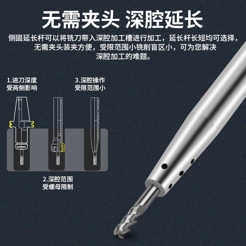 后拉式延长杆侧固式数控延长后拉加长杆攻丝深腔小径铣刀高精直柄