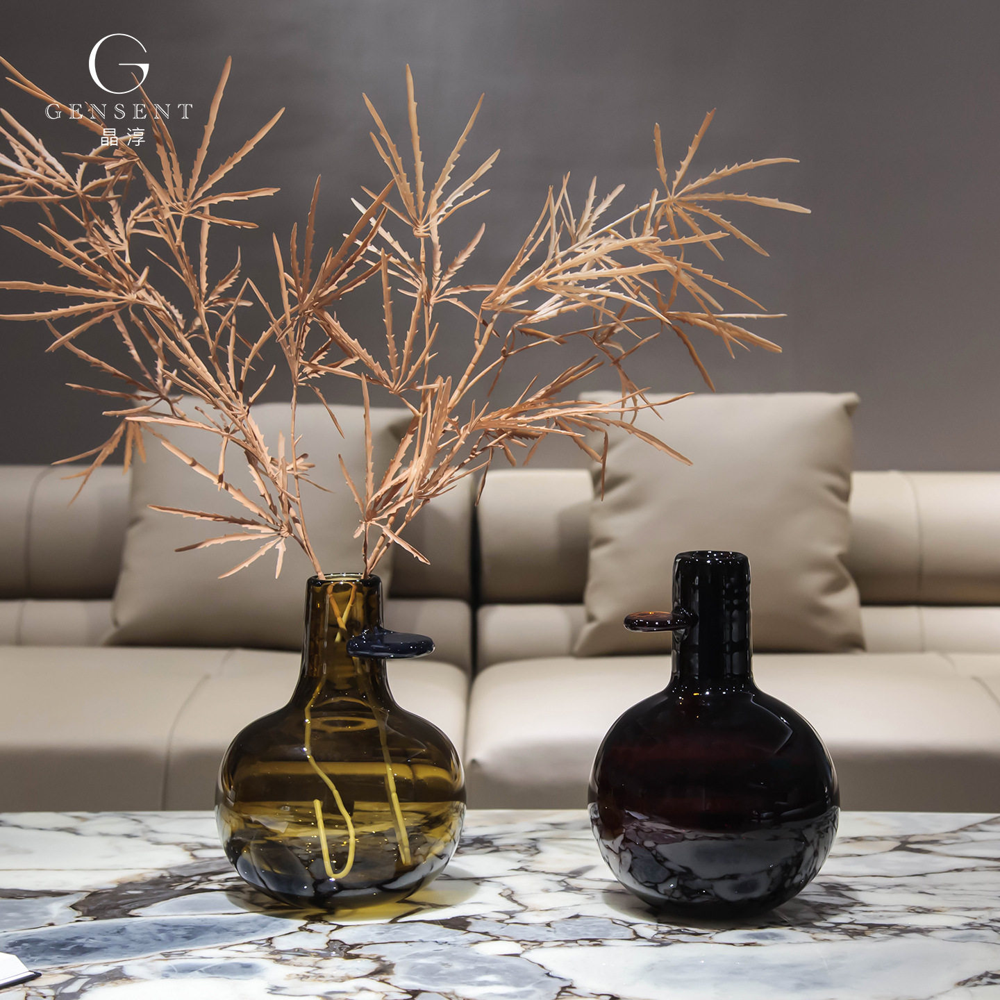 晶淳 咖色轻奢中式复古客厅餐桌插干花竹子装饰花瓶玻璃水晶摆件,模玩/动漫/周边/娃圈三坑/桌游,文化/体育周边,淘宝优惠券,粉丝福利购,淘宝优惠卷