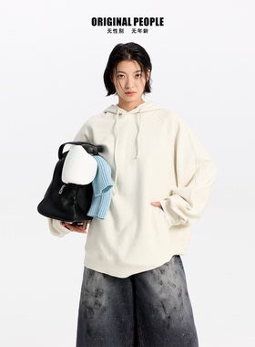 ORIGINAL PEOPLE[O:P LINK系列] 宽松设计感毛边落肩连帽套头卫衣