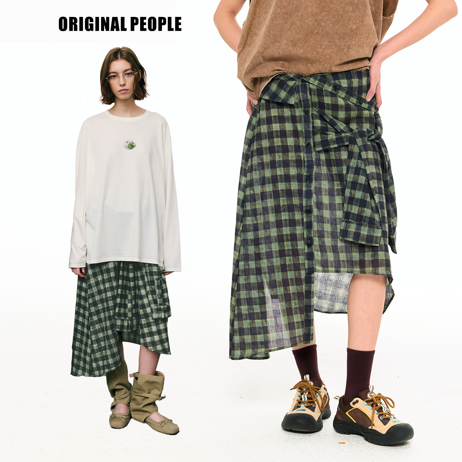 ORIGINAL PEOPLE设计感潮流异型解构衬衫半身裙屁帘男女亲子同款