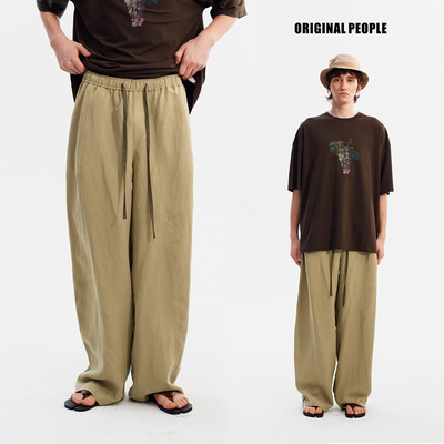 ORIGINAL PEOPLE【O:P LINK系列】夏季撞色拼接垂感天丝亚麻裤
