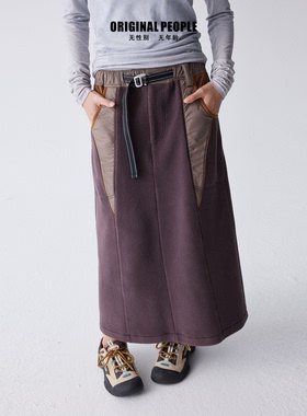 ORIGINAL PEOPLE 原创设计感运动系列拼接肌理感摇粒绒半身裙女