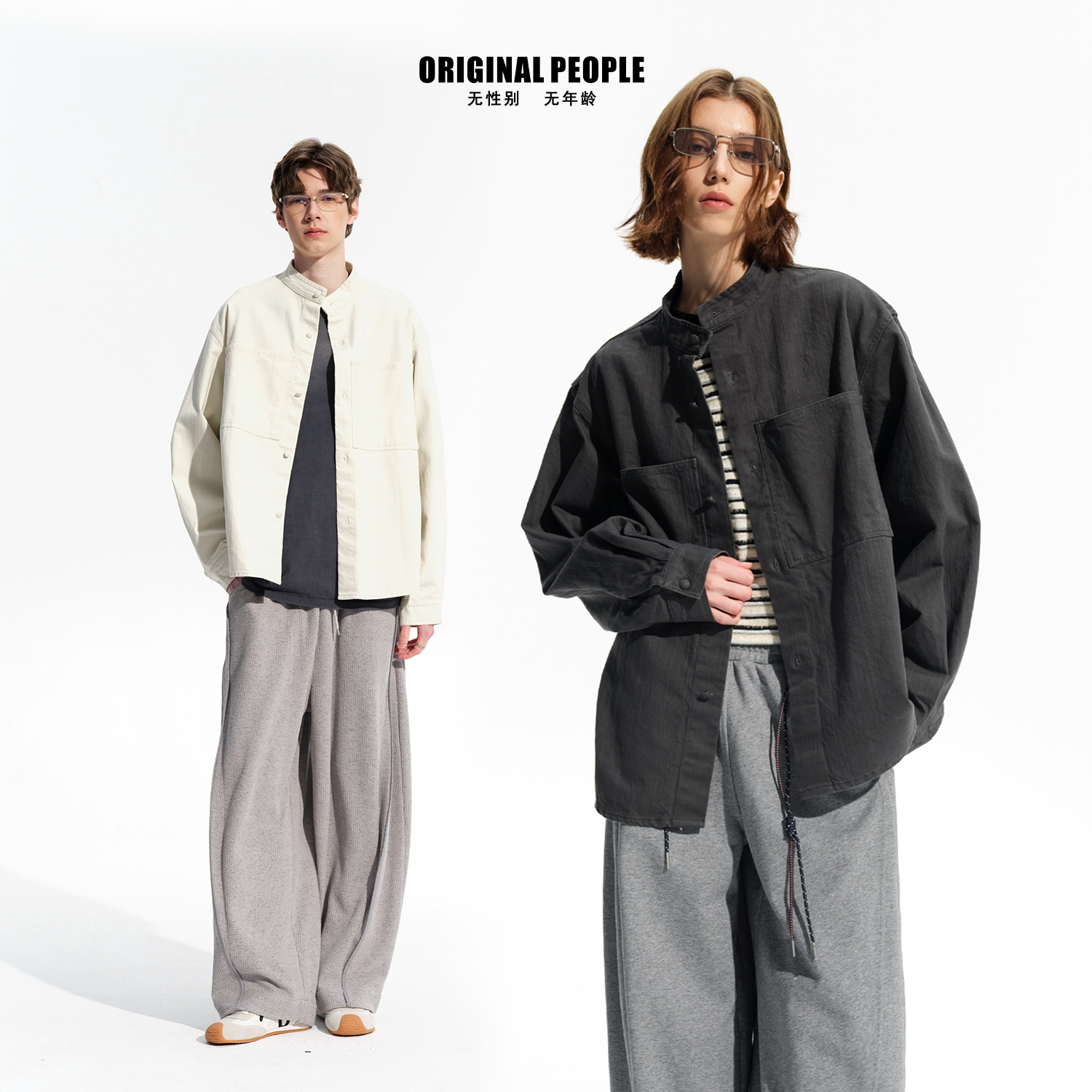 ORIGINAL PEOPLE春季新款老钱风肌理感面料纽扣立领衬衫外套图片