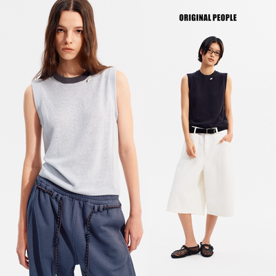 ORIGINAL PEOPLE夏季绢丝亚麻透气静奢风中性极简针织背心