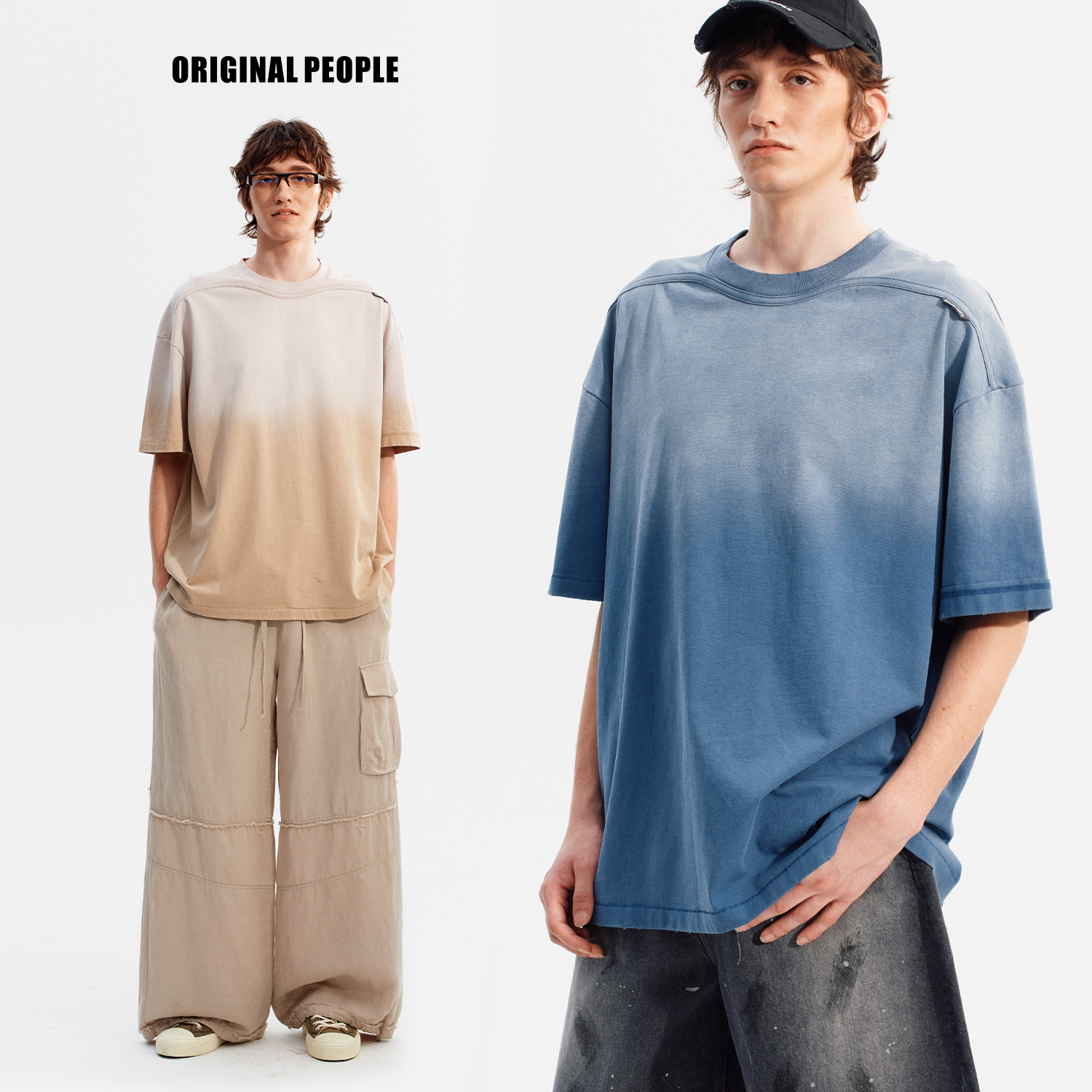 ORIGINAL PEOPLE【O:P LINK系列】夏季中性废土风渐变水洗短袖T恤