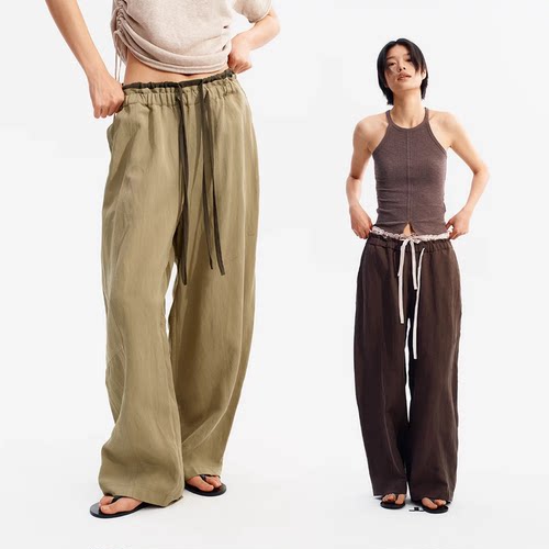 ORIGINAL PEOPLE【O:P LINK系列】夏季双腰头垂感廓形天丝亚麻裤