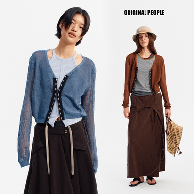ORIGINAL PEOPLE女士夏日设计感轻氧镂空和纸网纱罩衫
