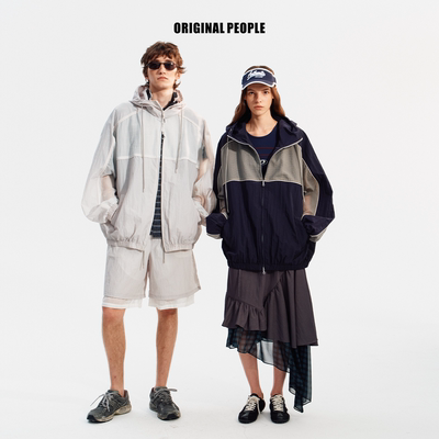 ORIGINAL PEOPLE[O:P LINK系列]夏季复古运动拼色透气防晒外套装
