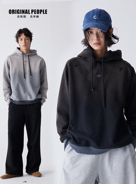 ORIGINAL PEOPLE复古设计感亲子系列水洗做旧渐变连帽卫衣情侣