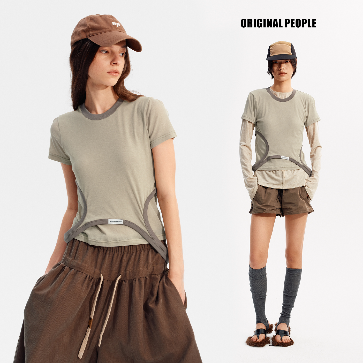 ORIGINAL PEOPLE女士设计感轻氧MIU系强捻双层解构短袖T恤图片
