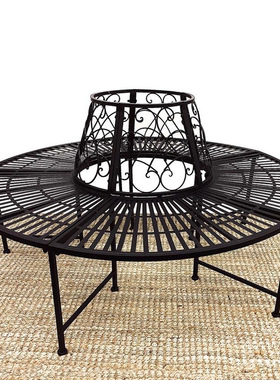 专业出口 黑色圆形铁制中空围树椅 多人椅