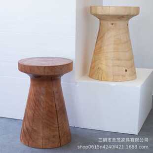 现代简约树墩坐凳根雕泡茶桌圆凳原木凳子 家用实木墩椅创意个性