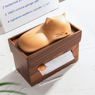 安睡 创木工坊可爱纸巾客厅餐厅创意抽纸盒摆件 猫纸巾盒
