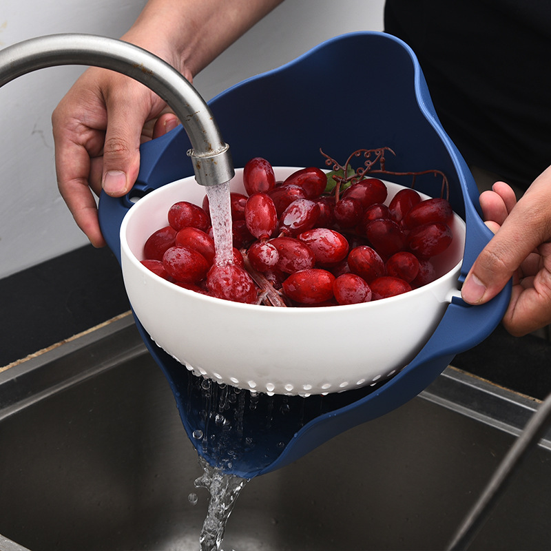 严选双层水果沥水篮沥水不掉落创意旋转果蔬菜盘厨房塑料洗菜篮