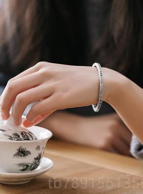 高档999纯银系银复古手物镯男女士款潮情侣民族风龙年森礼男生足