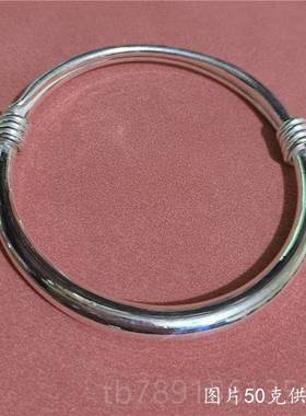 高档约999纯银手 孩大人宝宝亲子款 简小推拉银镯子光面手镯环送