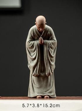 高档办中式创意紫砂禅意小和尚桌摆件书房面客厅公室陶新瓷家居饰