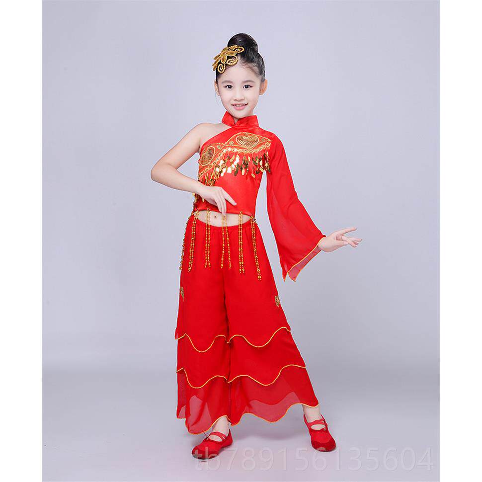 高档新款童儿儿古典演出少秧歌扇子舞表演服民族风仙女水袖飘逸女