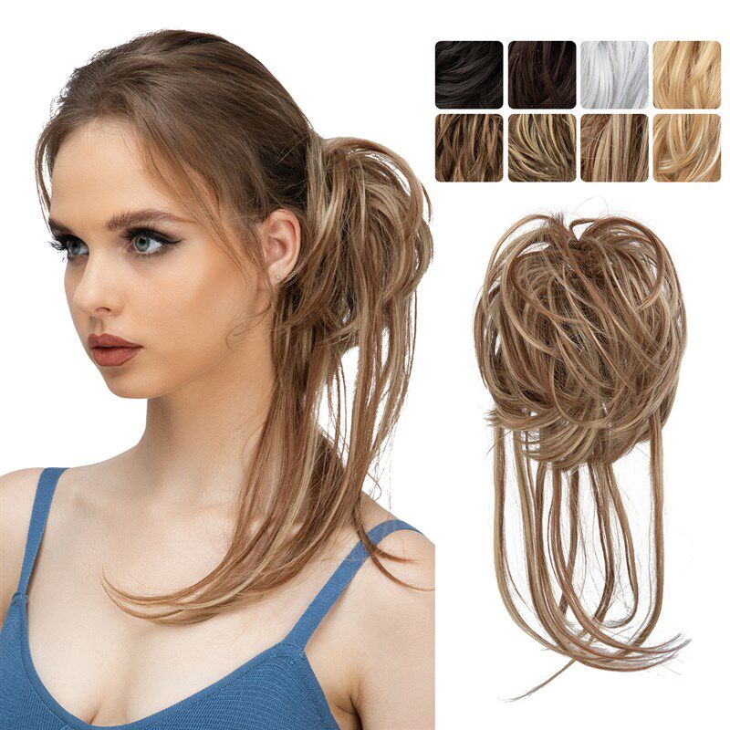 欧美假发女皮筋式长须卷发圈假发包自然盘发L器丸子头花苞头wigs