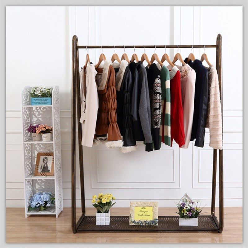 复古铁艺服装架落k地式单杠陈列架展架女装挂衣架货架服装店展示