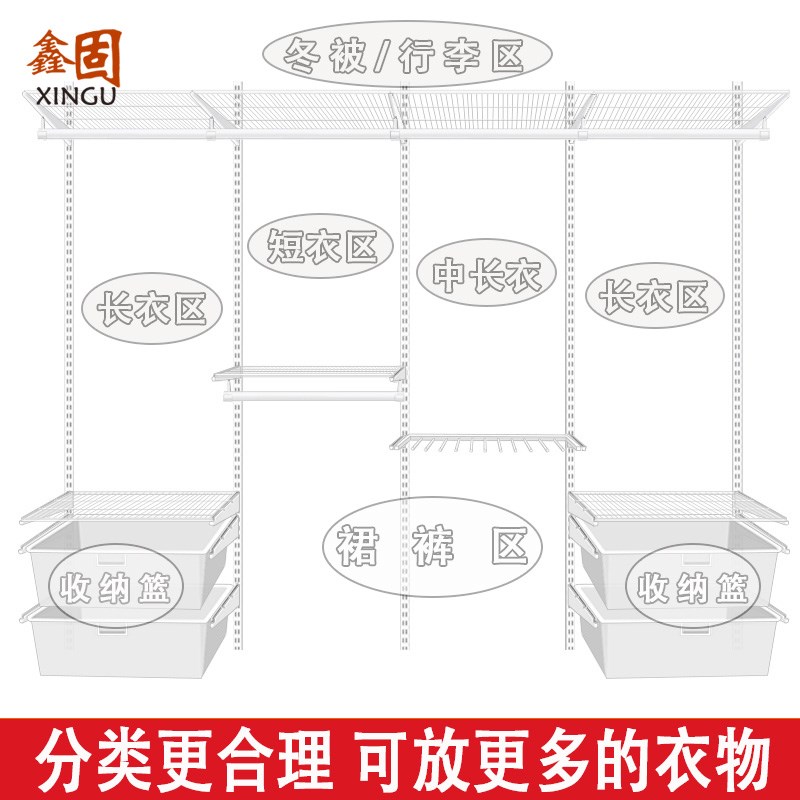 金属衣柜开放式砌墙衣帽间卧室壁挂上墙侧挂O衣杆服装衣橱层板架