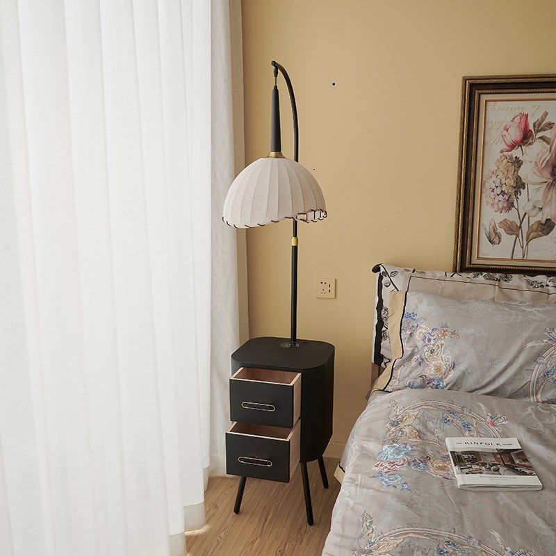 氛围感卧室复古风落地p灯床头柜台灯一体装饰置物黑色客厅沙发台