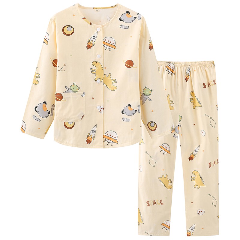 男女儿童睡衣春夏薄款q纯棉卡通中大童长袖开衫全棉梭织空调服套