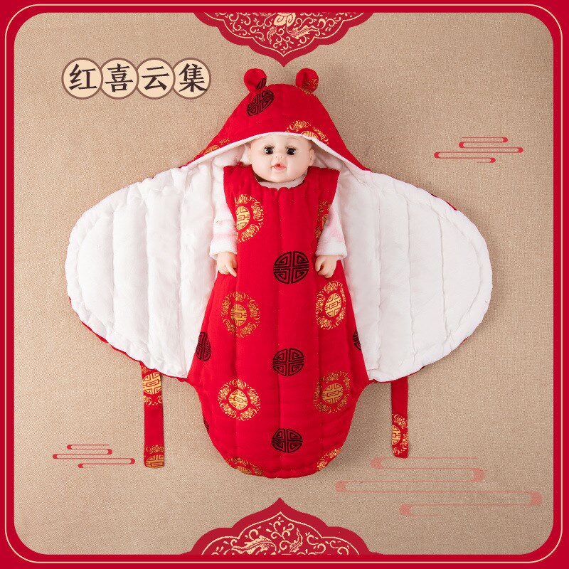 纯手工棉花蝴蝶i包被新生儿秋冬加厚纯棉抱被子襁褓婴儿防惊跳睡